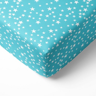 Bacati - Aqua Stars 100 percent Cotton Universal Baby US Standard Crib or Toddler Bed Fitted Sheet