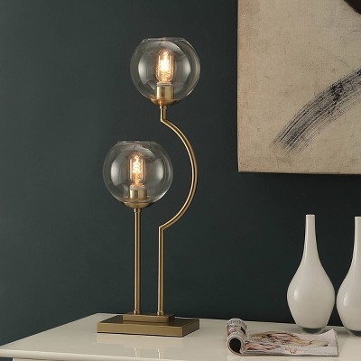 2 Steel Poles with Clear Glass Globe Up Table Lamp Brass - StyleCraft: Modern Uplight Design, UL Listed