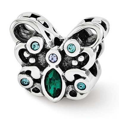 Black Bow Jewelry Sterling Silver with Crystals Multicolor Butterfly Bead Charm