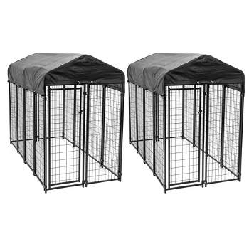 Lucky Dog 8ft x 4ft x 6ft Large Outdoor Dog Kennel Playpen Crate with Heavy Duty Welded Wire Frame and Waterproof Canopy Cover, Black (2 Pack)