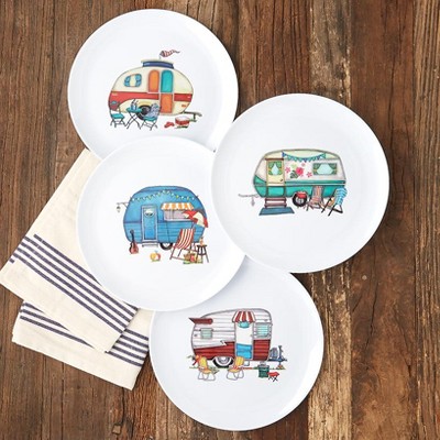 Set of 4 Camper Design Melamine Summer Plates