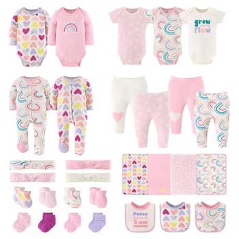 The Peanutshell Pretty Sweet Layette Baby Clothing Set for Girls, 30-Pieces, Pink|Lavender, 0-3 Months