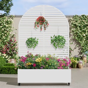 Wooakway 72"H Arch Metal Planter Box with Trellis Raised Garden Bed with Arbor Privacy Screen with Wheels - 1 of 4
