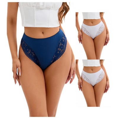 INSPIRE CHIC 3 Packs Women's Lace Trim Mid-Waisted Thongs Underwear Stylish Panties Available in Plus Size