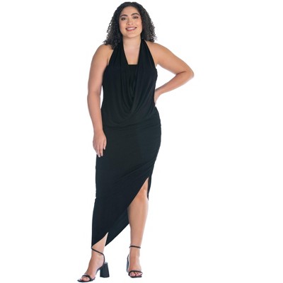 Womens Plus Size Cowl Neck Long Asymmetrical Backless Halter Dress : Target