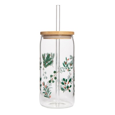 Sweet Water Decor Holiday Greenery Print Can Glass Tumbler -17oz