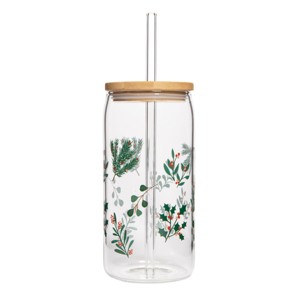 Sweet Water Decor Holiday Greenery Print Can Glass Tumbler -17oz - 1 of 3