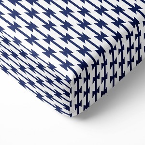 Bacati - Aztec Print Kilim Navy 100 percent Cotton Universal Baby US Standard Crib or Toddler Bed Fitted Sheet - 1 of 4