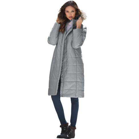 Roaman s Women s Plus Size Mid Length Quilted Puffer Jacket M Gray