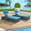 Outdoor Recliner Set of 2,Rattan Recliners With Adjustable Backrest,Table And Cushion,Recliner With Storage For Poolside-Cuddlewood - 2 of 4