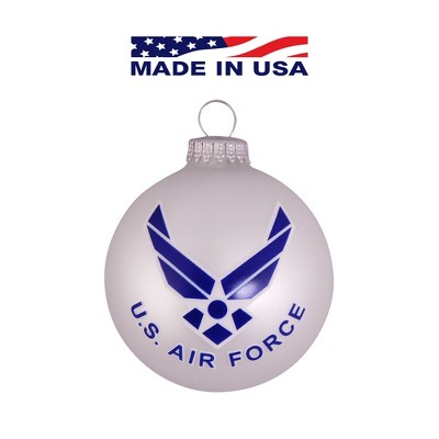 Christmas by Krebs Matte Silver and Blue US Air Force Logo and Hymn Glass Christmas Ball Ornament 3.25" (80mm)