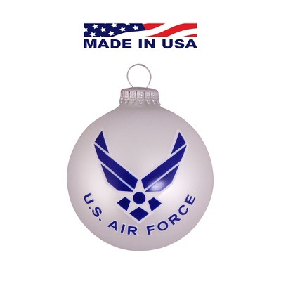 Christmas by Krebs Matte Silver and Blue US Air Force Logo and Hymn Glass Christmas Ball Ornament 3.25" (80mm)