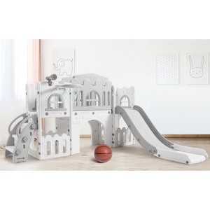 8-in-1 Toddler Indoor Playground with Slide: Baby Slide Playset for Toddlers Ages 1-3 Outdoor Play, Kids Slide Includes Basketball Hoop, Telescope - 1 of 4