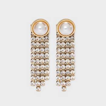4Rw Linear Glass Pearl Clear Drop Earrings - A New Day™ Gold