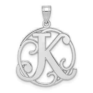 Black Bow Jewelry Rhodium Plated Sterling Silver Fancy Script Initial A-Z Pendant, 20mm - 1 of 4