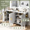 LOVSON 57.5''Striped Door Storage Cabinet with Back Shelf and Side Hooks, Adjustable Shelf Sideboard, Suitable for Living Room and Dining Room,White - 4 of 4