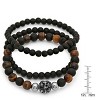 Steeltime Men's set of 3 black lava and tiger eye beaded bracelet with skull bead - 3 of 4