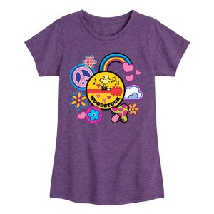 Girls' - Peanuts - Woodstock Peace And Love Flair Fitted Short Sleeve Graphic T-Shirt - 1 of 4