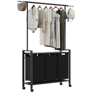 Laundry Sorter Cart with Hanging Rod, 3 Section Laundry Hamper with Wheels for Small Spaces, Laundry Organizer, Dirty Clothes Hamper - 1 of 4