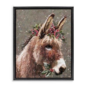 Stupell Industries Winter Donkey Snow Falling Floating Frame Canvas Art, Black, 25" x 31" - 1 of 4