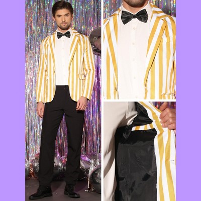Мужские пиджаки INSPIRE CHIC Men's Slim Fit Single Breasted Color Block Stripes Blazers Yellow White Large — фото 4