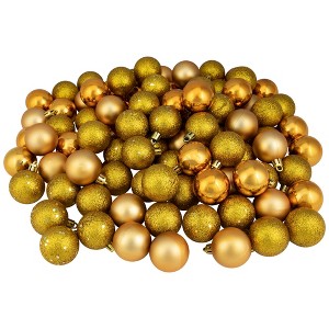 Northlight 96ct Shatterproof 4-Finish Christmas Ball Ornament Set 1.5" - Antique Gold - 1 of 3