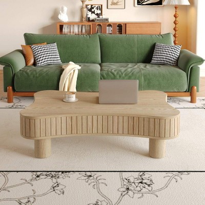 Lift Top MDF Wood Coffee Table with Hidden Storage and Fluted Panels, 42'' Farmhouse Rectangular Coffee Table for Living Room-Coolbibila
