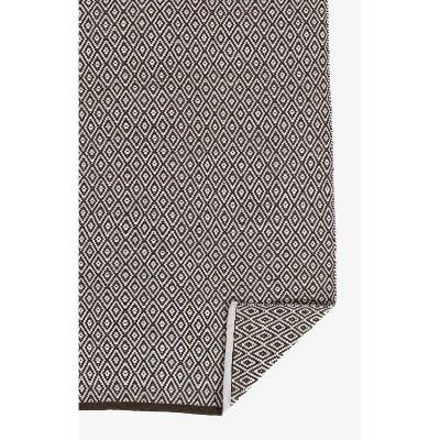 Brown and White Hand Woven Synthetic Diamond Pattern Rug
