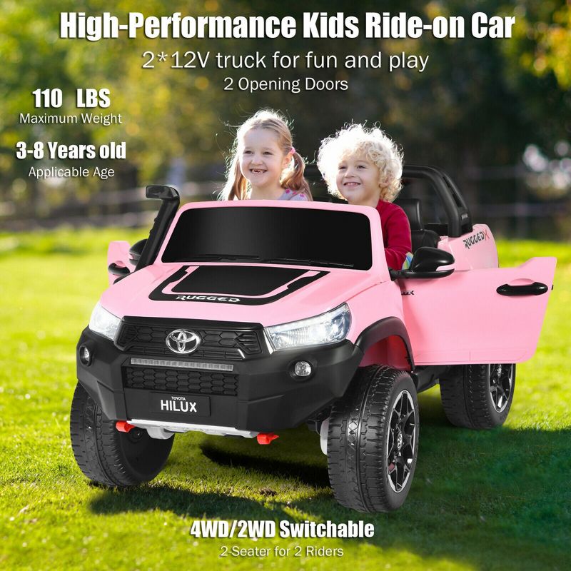 Costway 2x12V Licensed Toyota Hilux Ride On Truck Car 2-Seater 4WD w/ Remote Control, 4 of 10