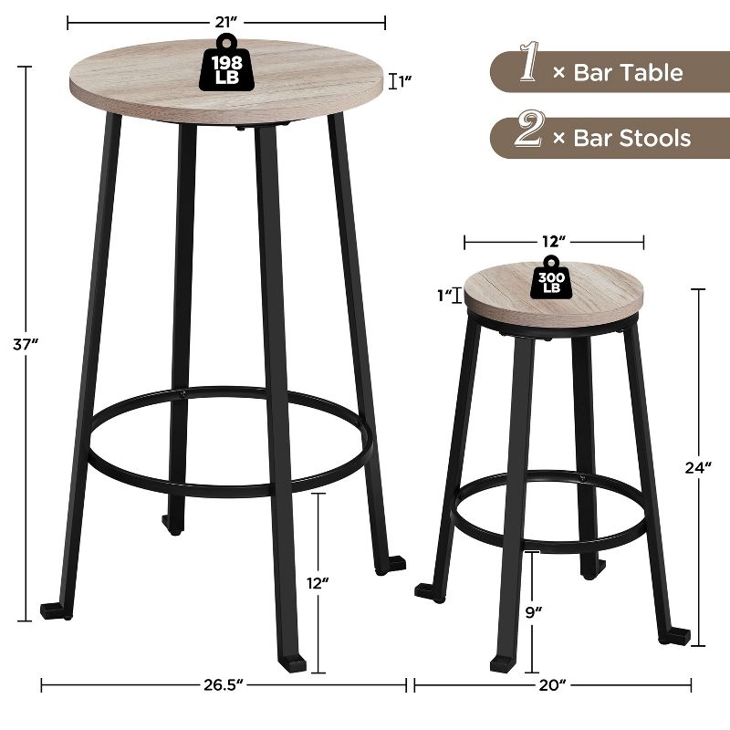 Yaheetech 3-Piece Industrial Dining Table Set with Metal Legs, 3 of 7