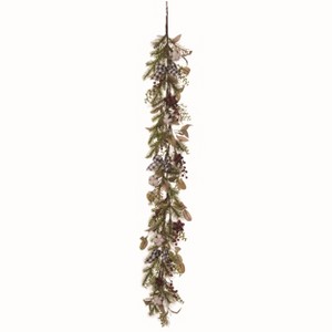 Transpac Floral Multicolor Christmas 58" Mixed Greenery and Cotton Garland - 1 of 2