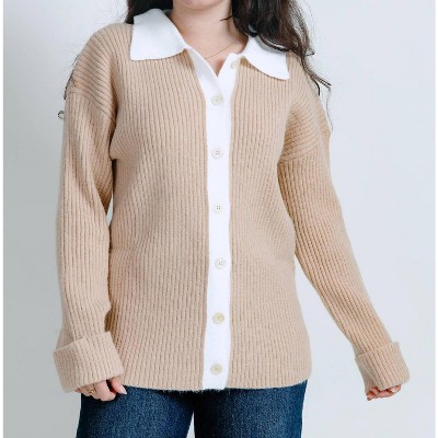 Women's Contrast Two Tone Ribbed Cardigan - In February
