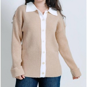 Women's Contrast Two Tone Ribbed Cardigan - In February - 1 of 4