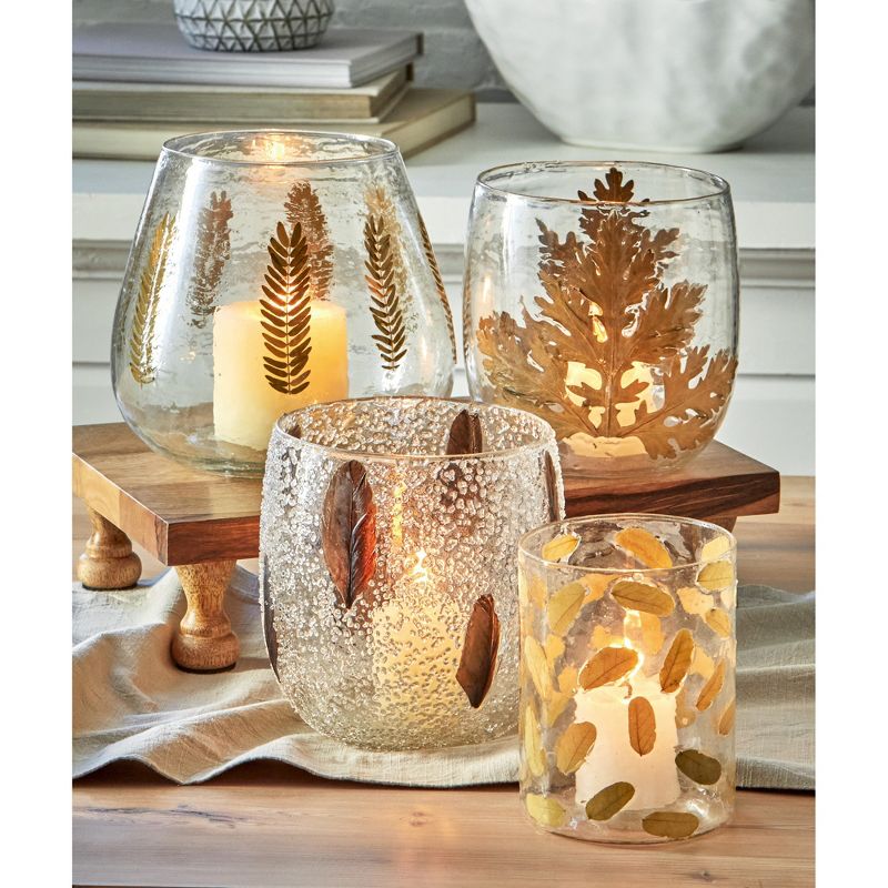 tag Botanica Clear Glass Pillar Candle Holder with Embedded Large Leaf Hurricane, 5.9L x 5.9W x 6.3H, 2 of 4