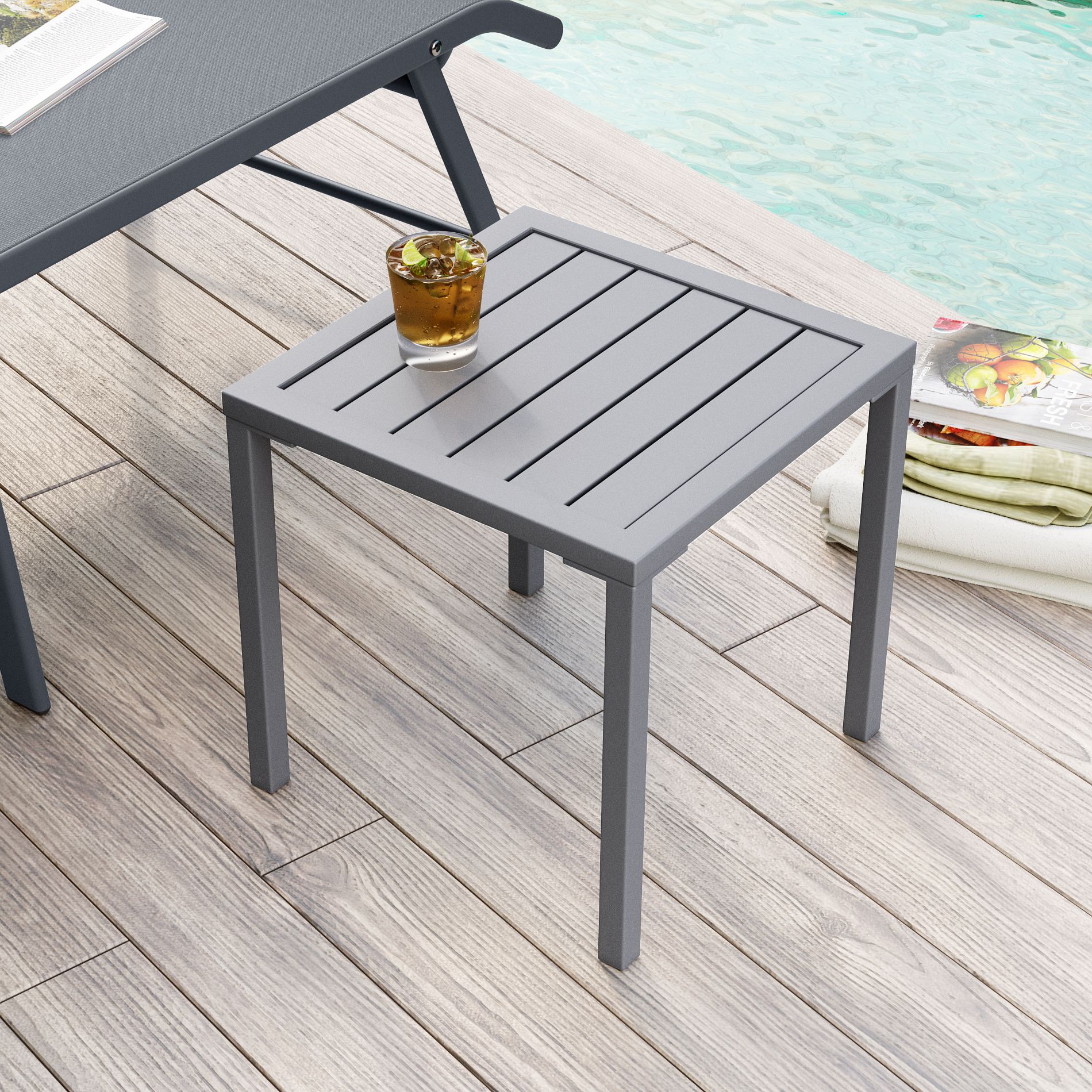 Pellebant Outdoor Aluminum Side Table, Weather-Resistant Patio Coffee Table Gray