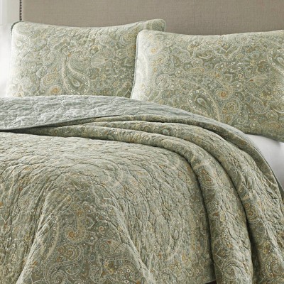 Emilia Sage Green Cotton Reversible Full Quilt Set