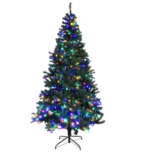 Tangkula 7ft LED Lights Pre-Lit Artificial Christmas Tree w/ Hinged Branches and Metal Stand - 1 of 4