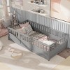 KTMBDW Twin/Full Floor Bed for Children, Sturdy Wood Montessori Bed Frame with High Security Barrier and Door, Montessori Floor Bed for Girls and Boys - 2 of 4