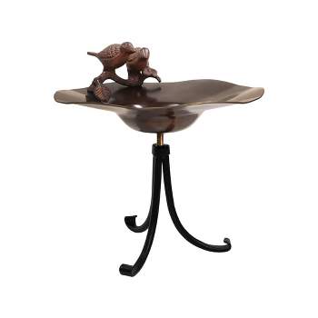 Achla Designs 17" Antique Patina Brass Bird Bath with Wrought Iron Stand, Weather-Resistant, Freestanding, Decorative Outdoor Accent