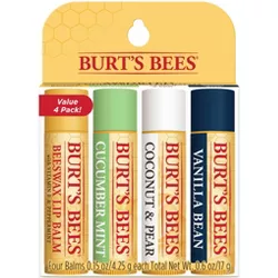 Burt's Bees Beeswax + Cucumber Mint + Coconut & Pear + Vanilla Bean Lip Balm - 4pk/0.6oz