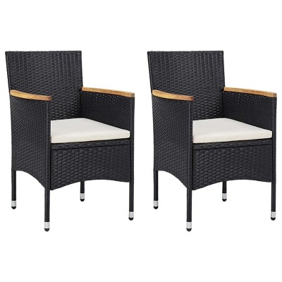 vidaXL Rattan Dining Chairs 2 Pcs, Patio Rattan Dining Chair with Cushion, Outdoor Wicker Dining Chair