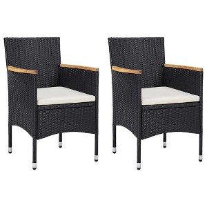 vidaXL Rattan Dining Chairs 2 Pcs, Patio Rattan Dining Chair with Cushion, Outdoor Wicker Dining Chair - 1 of 4