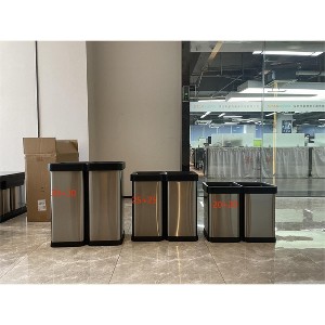 1PCS 25L+25L Dual Compartment Trash Can - 410 Stainless Steel & PP ABS, Open-Top for Waste Sorting - 1 of 3
