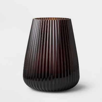Large Ribbed Sculptural Glass Vase Brown