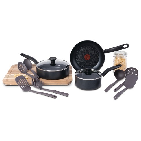 T-Fal 12pc Nonstick Aluminum Cookware Set Black