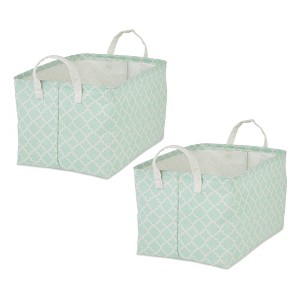 Design Imports Set of 2 Rectangle XL 12.5 x 17.5 x 10.5 Pe Coated Cotton Poly Laundry Bins Lattice Aqua - 1 of 4