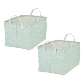 Design Imports Set of 2 Rectangle XL 12.5 x 17.5 x 10.5 Pe Coated Cotton Poly Laundry Bins Lattice Aqua