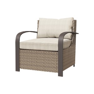 YARDSIGHT Modern PE Rattan Patio Chair  Plush Cushioned Outdoor Dining Seating with Curved Armrests Weather-Resistant Wicker for Patio & Garden - 1 of 4