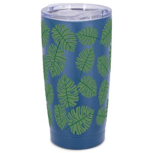 Elanze Designs 20 oz Stainless Steel On the Go Insulated Travel Tumbler With Push Top Lid, Palm Leaf Pattern Blue - 1 of 4