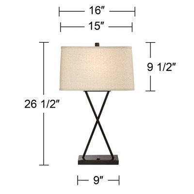 Megan Bronze Metal Table Lamps with USB and Fabric Shades, Set of 2
